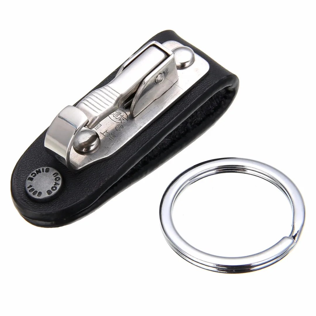 Details about   New Stainless Steel Belt Clip Ring Holder Keyring Black Leather Detachable Key 