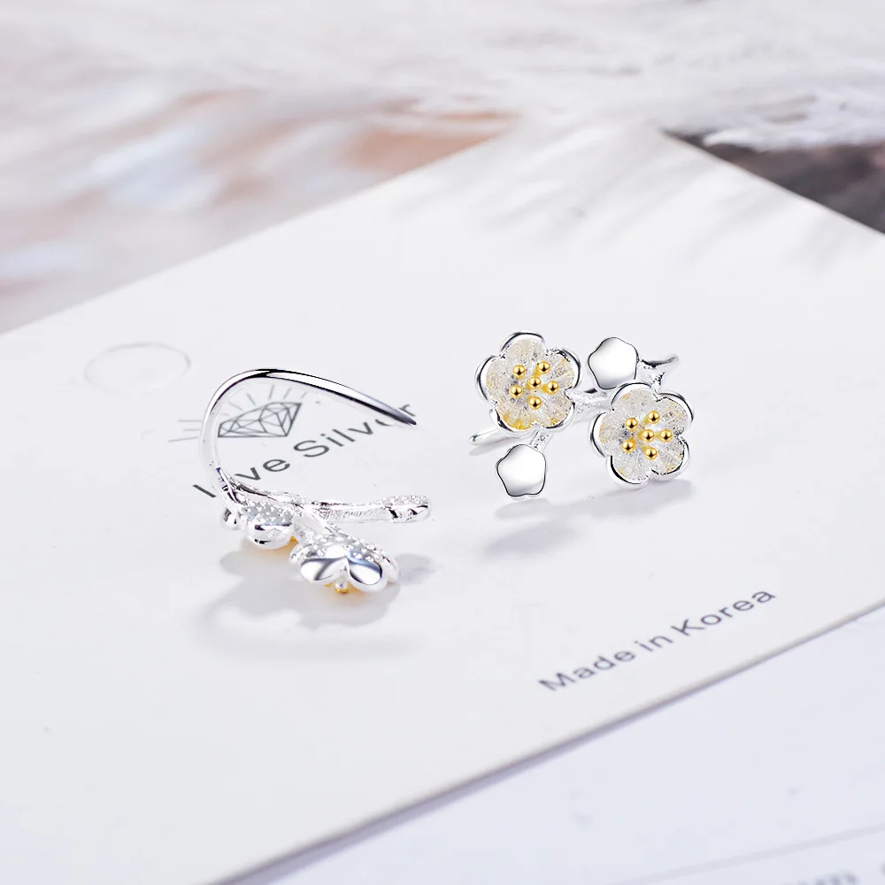925 Sterling Silver Cherry Blossoms Flower Earrings Women Fine Jewelry hoop earrings,stud earrings,ear clip earrings,clip earrings,ear clip,ear accessories,magnetic earrings