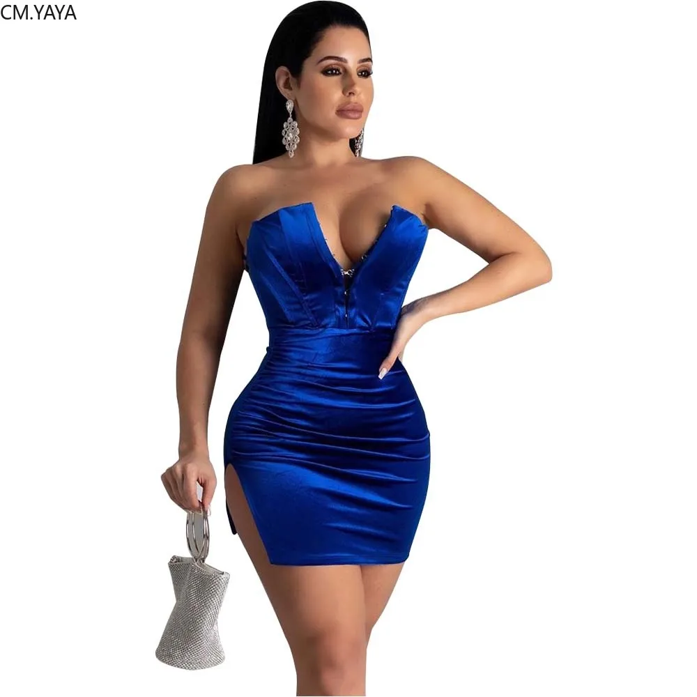 Зимнее бархатное мини платье с v образным вырезом без бретелек рукавов