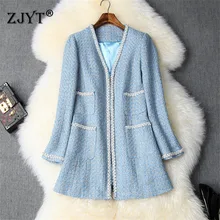 Высокое качество, зимние твидовые шерстяные куртки и пальто для женщин,, подиумная мода, v-образный вырез, роскошные бриллианты, длинная полушерстяная верхняя одежда