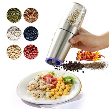 

2Pcs Electric Pepper Mill Stainless Steel Automatic Gravity Induction Salt Pepper Grinder LED Light Kitchen Spice Grinder Tools