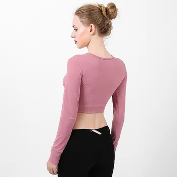 

New lady Long Sleeve T-shirt and Women's Umbilical Cord Crossing Fast-drying Leisure Fitness Apparel