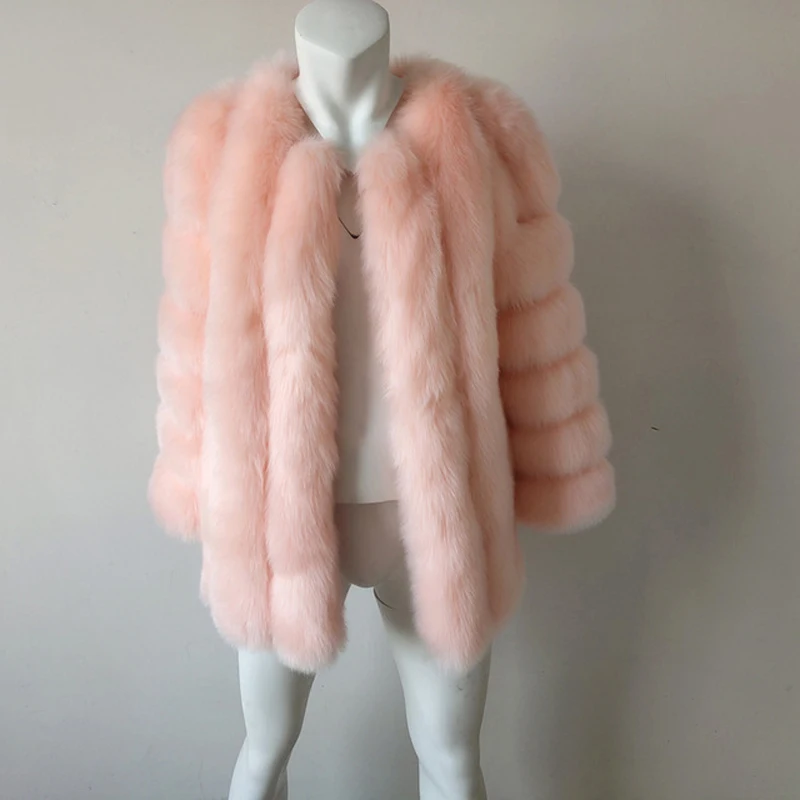 pink fur coat Зима новое длинное меховое пальто для женщин из искусственного лисьего меха куртка размера плюс XXXL толстые теплые роскошные высококачественные пушистые меховые пальто - Цвет: pink fur coat