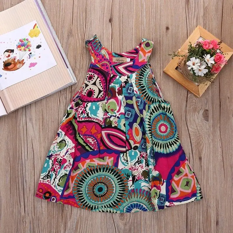 Kids Little Girls Dresses Toddler Printed Flower Baby Girl Sleeveless Party Tutu Summer Mini Dress 3 To 7 Years girls dress,kids clothes