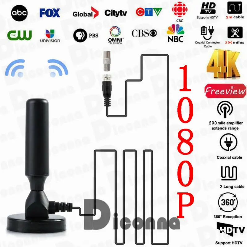 Портативная антенна DVB T с усилением для помещения 200 миль 30 дБи ТВ HDTV цифровая