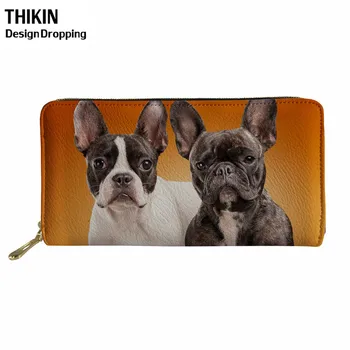

THIKIN PU Leather Wallet Women 3D French Bulldog Printing Ladies Card Holder Coin Purse for Money Bag Long Purse with Zipper