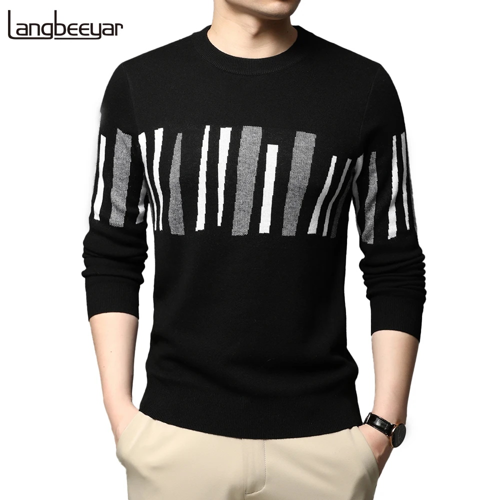 

2020 Brand High End Designer Knit Mens Fashion Wool Pullover Sweater Crew Neck Autum Winter Striped Casual Jumper Men Clothes