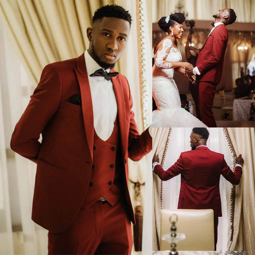 レッド新郎の結婚式のタキシード冬メンズgroommenパーティーウエディングパンツスーツジャケットビジネス作業服の衣装3個 スーツ Aliexpress