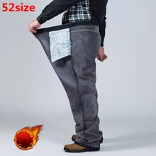 Winter plus size plus velvet thick jeans men fat people loose increase big size warm pants 52 50 48 high waist male large size