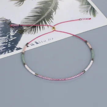 

KELITCH Multicolor Tiny Miyuki Seed Beaded Crystal Bracelets Adjustable Cuff Bangles Chain Handmade Women Stretch Bracelets