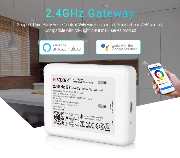 Шлюз Miboxer WL-Box1 2 4 ГГц Wi-Fi управление DC5V приложение Alexa Google Assistant голосовое для всех