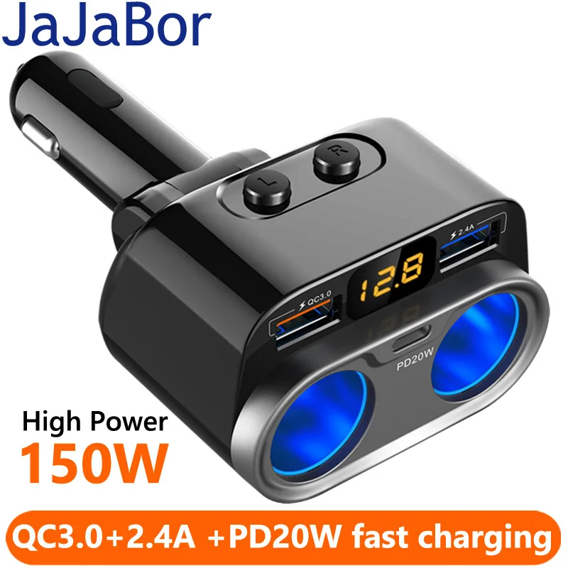 JaJaBor розетка для автомобильного прикуривателя сплиттер QC3.0 двойной USB быстрая