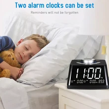 Digital Alarm Clock LED Electronic Table Backlight Temperature Humidity Watch With Time Clock Dimmer FM Radio Wake Up Light