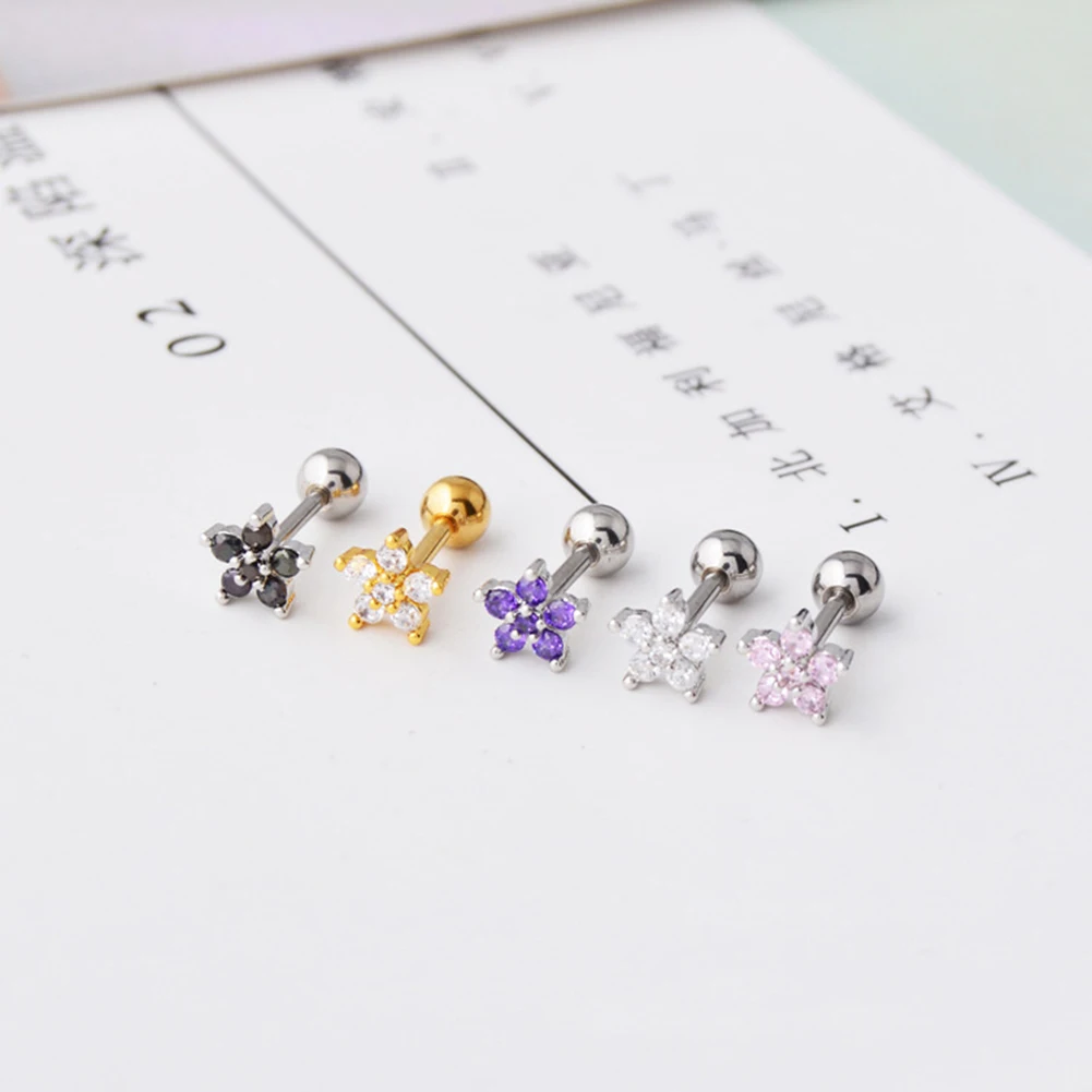 1 Pcs Small Round Cz Tragus Cartilage Titanium Steel Star 5 Prong Ear Stud Earrings Tragus Helix Piercing Jewelry Ear Piercing piercing jewelry body piercing earrings ear piercing jewelry ear studs metal jewelry body piercing jewelry body jewelry