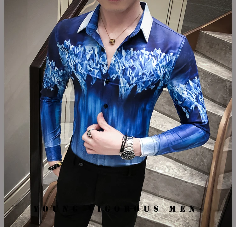 Мужские рубашки с длинным рукавом Camisa Masculina дизайнерские рубашки с 3D принтом повседневные облегающие уличные вечерние смокинги мужская одежда