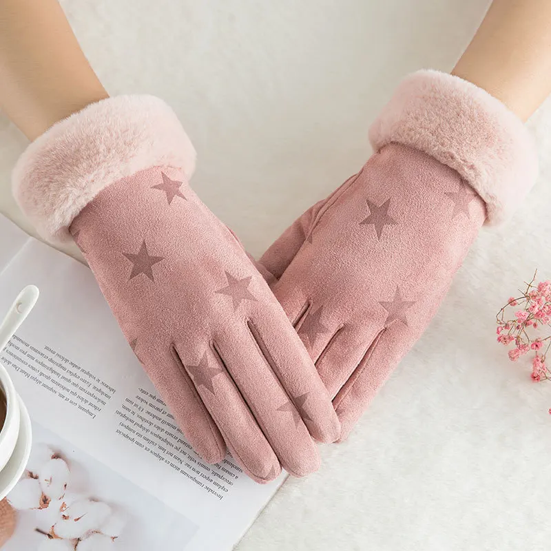 

Winter Suede Velvet Double Layer Gloves Plus Velvet Thicken Riding Touch Screen Mittens Women Keep Warm Glove Accessories-kh
