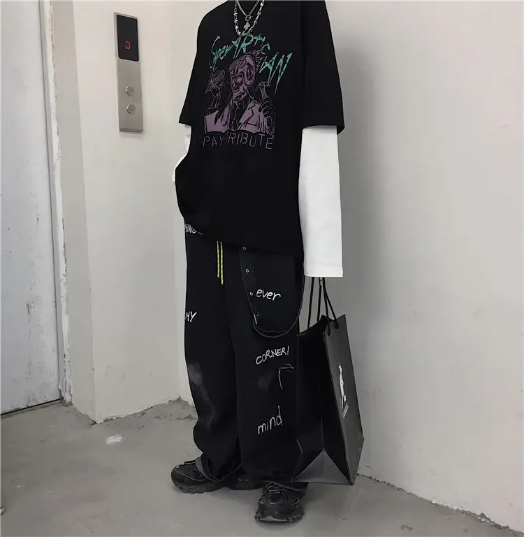 Woherb Harajuku, модные женские и мужские топы с длинным рукавом, новинка, одежда, панк, Череп, принт, Поддельные 2 предмета, свободные футболки, повседневная футболка