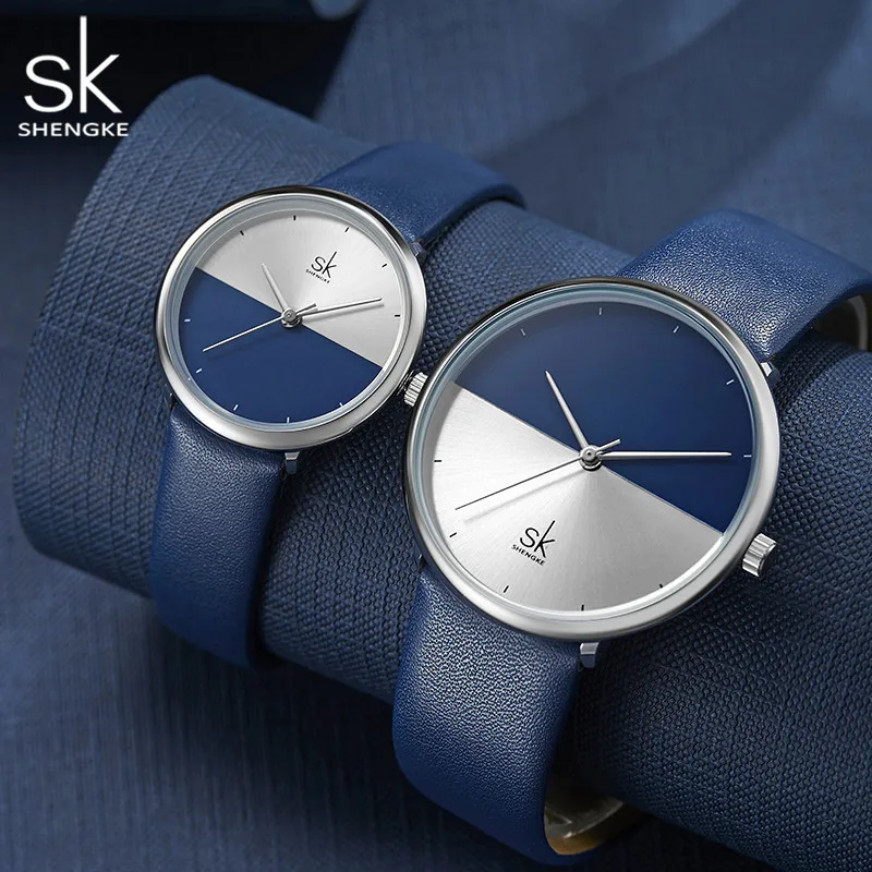Couple Watch Dress Shengke Clock Blue Lovers Casual Strap Quartz Femininos Ladies Relogios