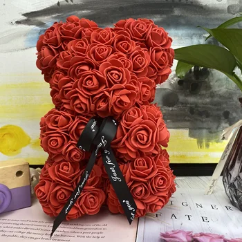 

DIY 25 cm teddy rose bear with box artificial PE flower bear rose Valentine's Day for girlfriend women wife mother's day gift