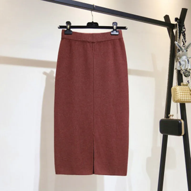 Fdfklak весна осень новая свободная шерстяная юбка Корейская Вязаная Зимняя юбка Женская высокая талия Сплит один шаг пакет хип рубашки