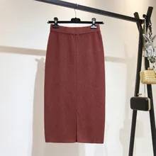 Fdfklak весна осень новая свободная шерстяная юбка Корейская Вязаная Зимняя юбка Женская высокая талия Сплит один шаг пакет хип рубашки