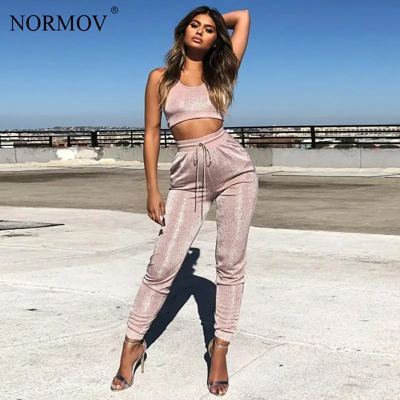 NORMOV женский Блестящий спортивный костюм для фитнеса комплект из 2 предметов