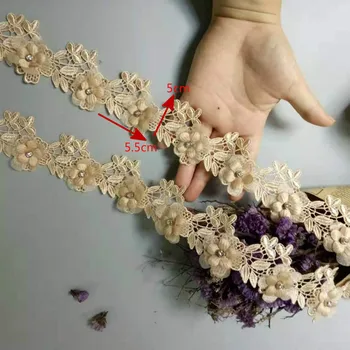 

2 Yard Gold Soluble Polyester Colorful Rose Flower Embroidered Lace Trim Ribbon Fabric Sewing Craft For Costume Wedding Dress