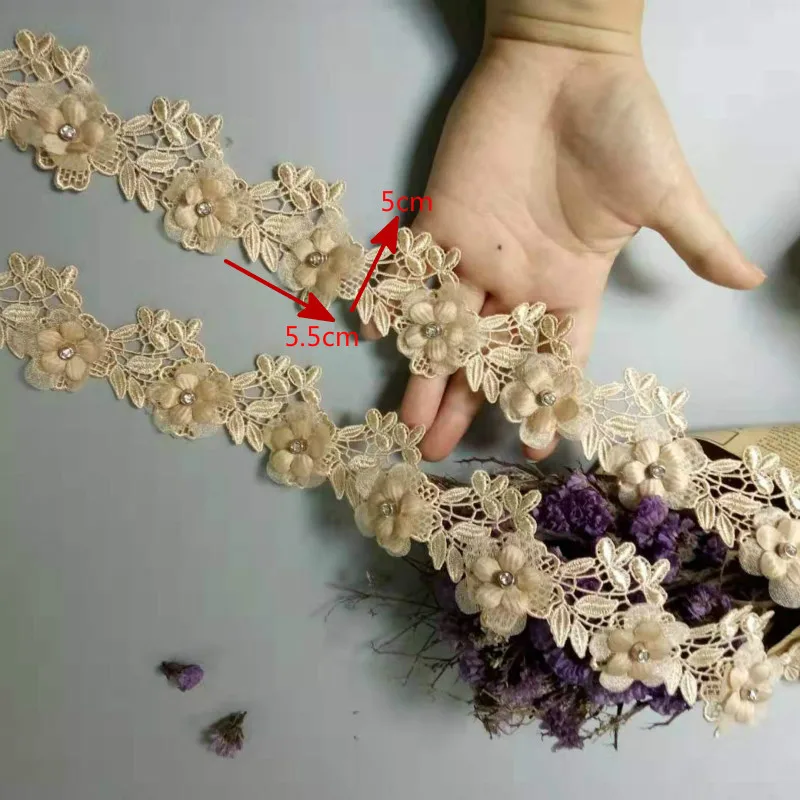 2 ярда Золотой растворимый полиэстер цветные розы вышитая кружевная отделка