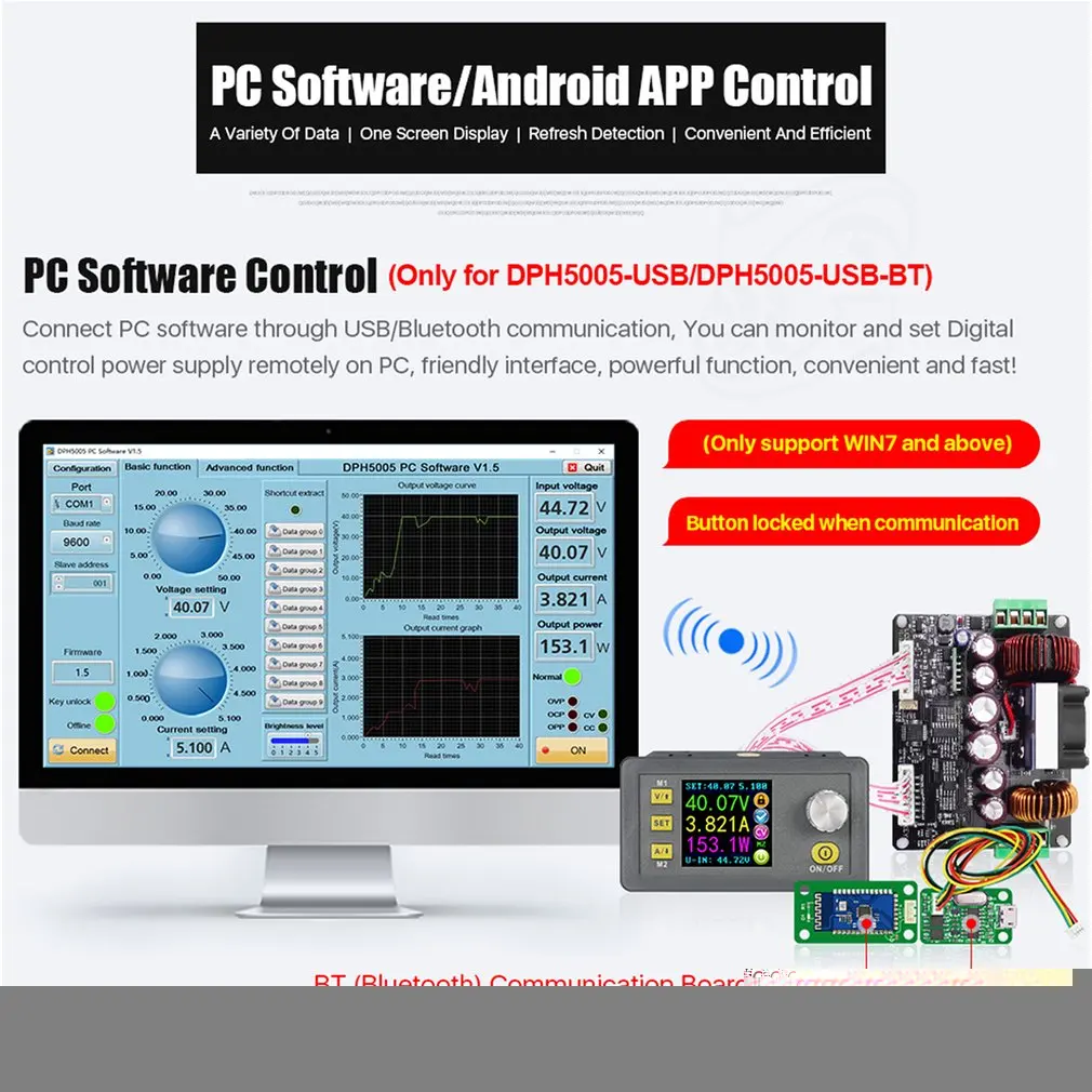 DPH5005-USB-BT понижающий преобразователь постоянного напряжения тока программируемый цифровой контроль источник питания цветной ЖК-вольтметр