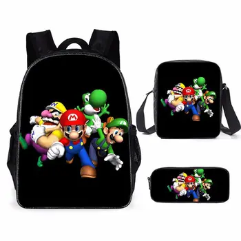 

3pcs Set Schoolbag For Children Fashion Cartoon Backpack Super Mario Cute Bookbags Set Teenager Boys Girls Mochila Infantil