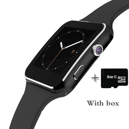 NAIKU Смарт часы X6 с камерой сенсорный экран Поддержка SIM TF карты Bluetooth мужские умные часы для IPhone Xiaomi Android телефон - Color: Black 8G card