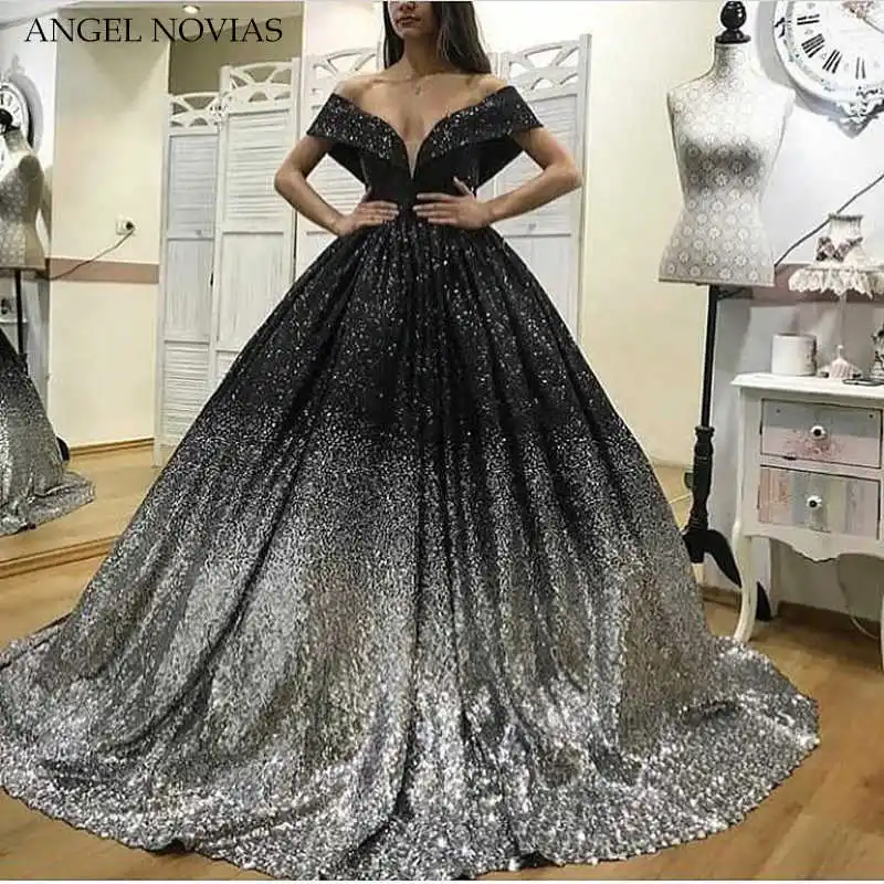Элегантное бальное платье черного и серебристого цвета, Дубай, арабский вечер, платье, блестящее Смешанное платье с блестками, длинное платье для выпускного вечера, Robe De Soiree