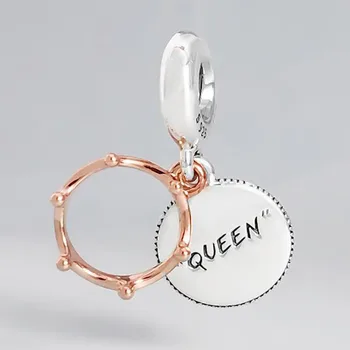 

100% 925 Sterling Silver Charm Rose Gold Queen And Crown Pendant Fit Pandora Women Bracelet & Necklace Diy Jewelry