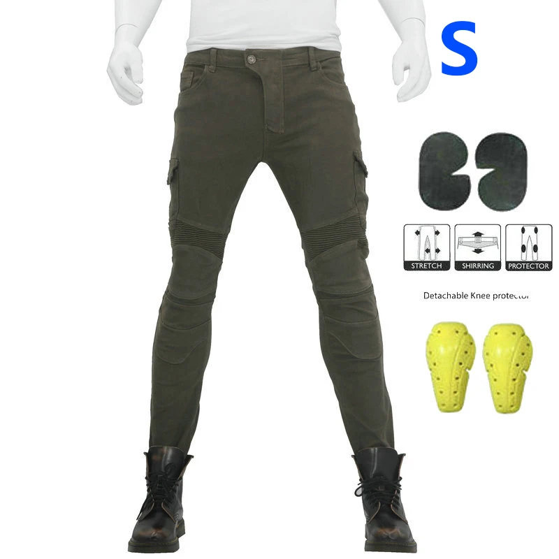 

Skinny Pants+knee pad Cargo Army Green Women Denim Anti-Fall Comfortable Motorcycle Trousers