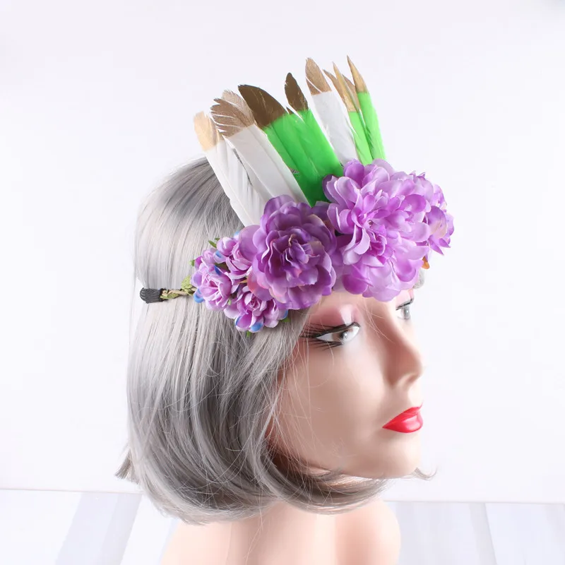 

Детский костюм для взрослых, венок с перьями и цветами, повязка на голову, богемный головной убор, аксессуары для вечевечерние, Рождество