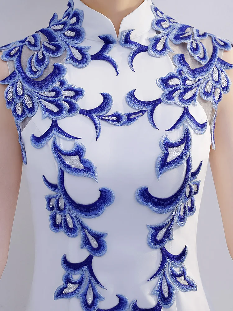 Новое китайское традиционное платье женские тонкие Cheongsam вышивка блестками современный Восточный длинный Ципао вечернее платье Размер XS-3XL