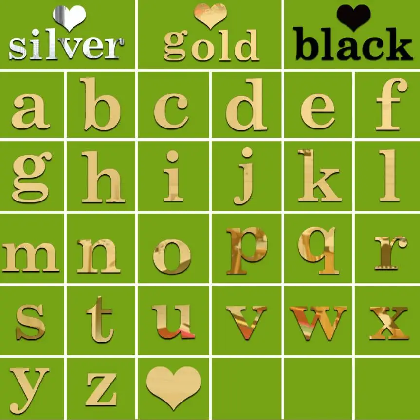 

Gold 10CM Wall Sticker 26 Small Letters DIY Art Mural Home Decor Acrylic Decals Diy i love you Mirror Stickers Alphabet Style