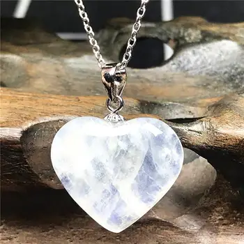 

19x6mm Natural Blue Light Moonstone Heart Pendant Necklace Jewelry For Woman Man Beads 925 Silver Chains Crystal Stone AAAAA