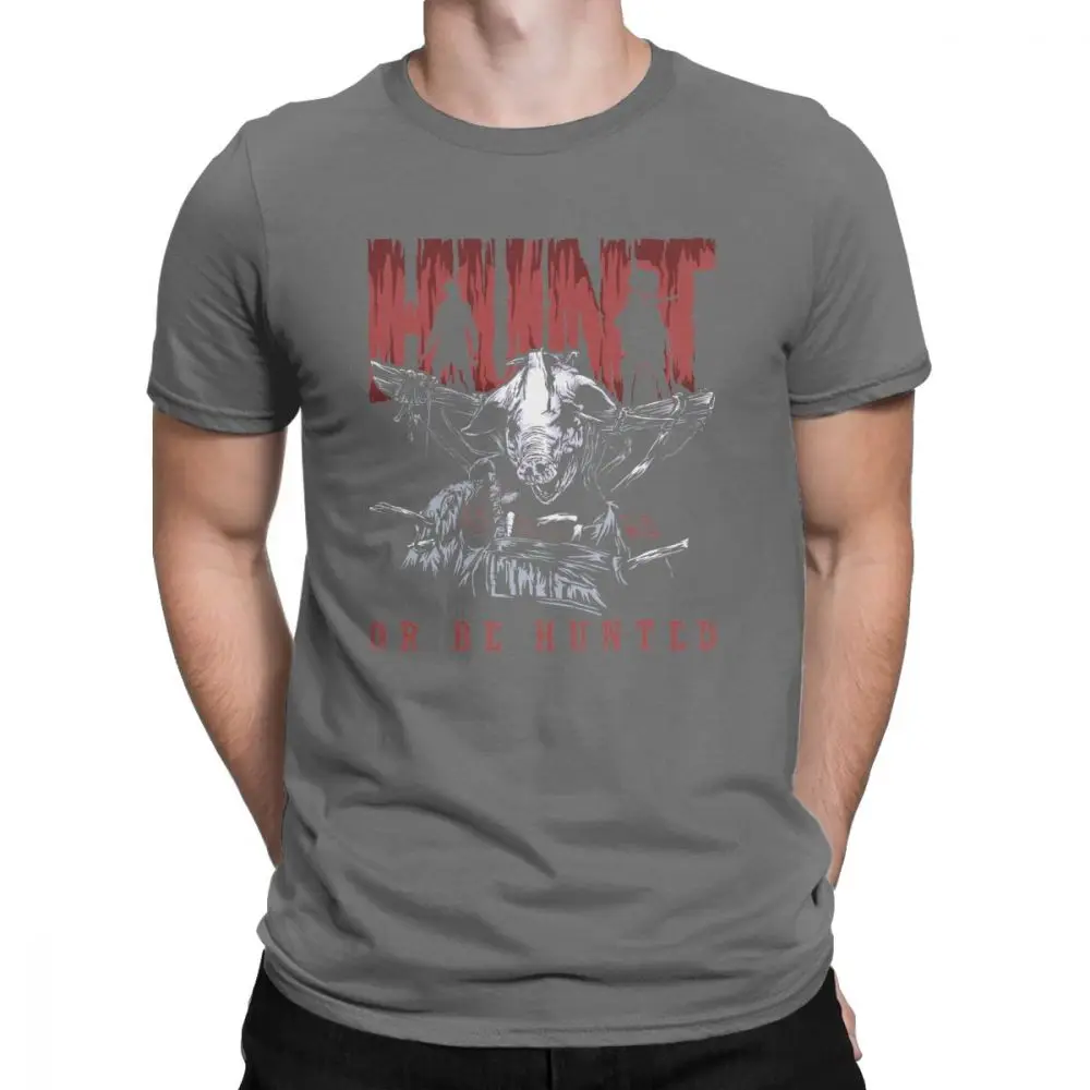 Новинка, футболки Hunt Showdown Hunt Or Be Hunted, Мужская хлопковая футболка, ужасы позолоченного возраста, игра монстров, футболки с коротким рукавом, Новинка - Цвет: Темно-серый