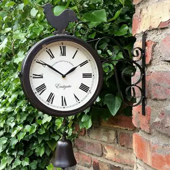 

Retro Garden Clock Outdoor Wrought Iron Double-Sided Metal Hanging Wall Clock Station Clock bell shape Garden Decor