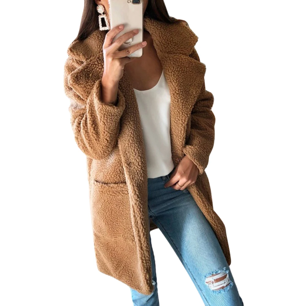Осенне-зимнее женское пальто повседневное свободное одноцветное длинное плюшевое пальто для женщин размера плюс новые толстые куртки из искусственного меха Manteau Femme 3XL