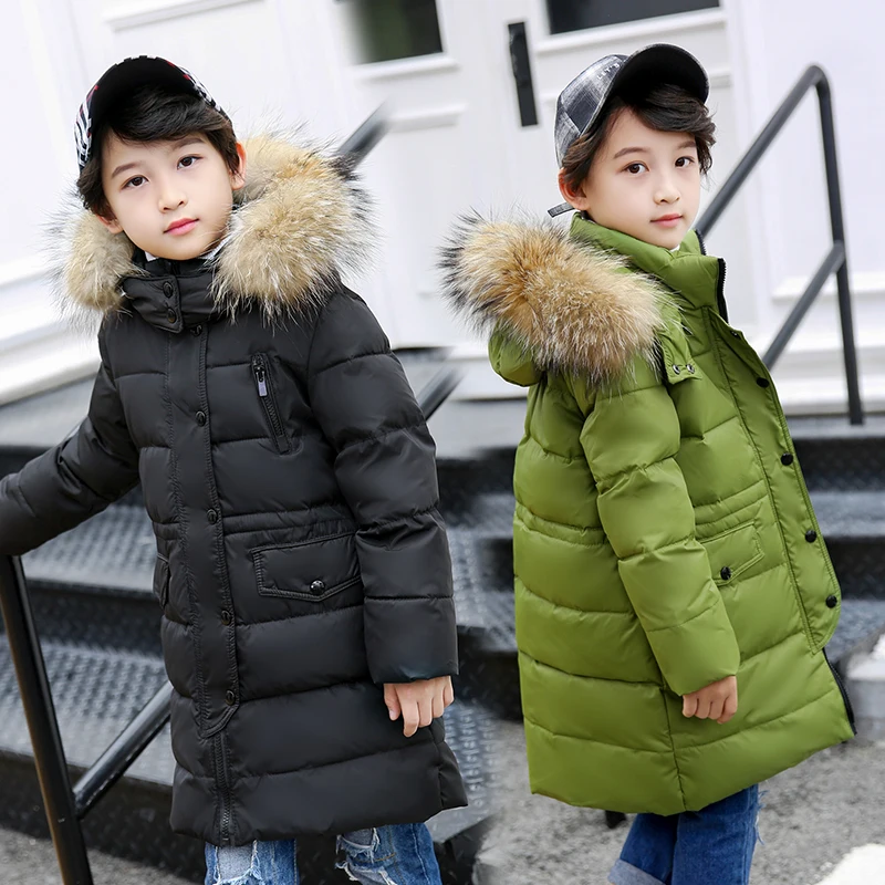 Модные детские пуховики, верхняя одежда зимние пуховые пальто с мехом для маленьких мальчиков утепленные детские куртки с перьями For-30degree