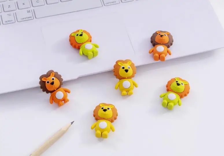 6 Pcs/set Cartoon Mini Lion Eraser Animal Rubber Pencil Erasers School Office Supply Students Kids Prize Stationery