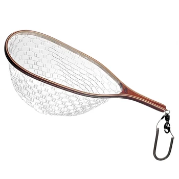 

SF Classic Wood Fly Fishing Landing Rubber Trout Catch and Release Net (Clear Net with Black Magnetic Release Holder)