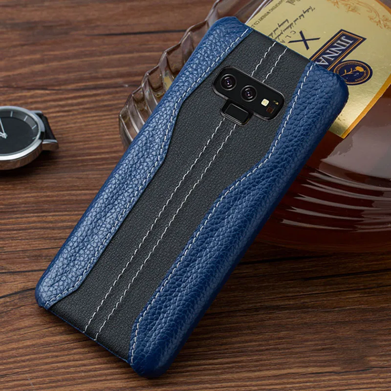 Чехол для телефона для samsung Galaxy S6 S7edge S8 S9 S10 плюс A30 A50 A70 из яловой кожи; с прошитой для Note 8, 9, 10, A5 A7 A8 J5 чехол - Цвет: Blue