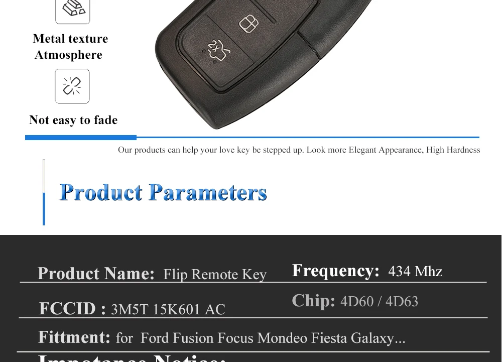 Keyforkess 3 pulsanti 433MHZ 4D60/ 4D63 Chip Car Remote Flip Key per Ford Fusion Focus Mondeo Fiesta Galaxy HU101/FO21 chiavi automatiche -