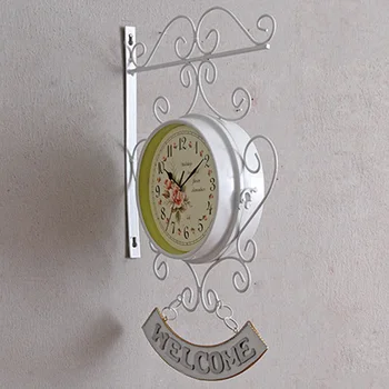

Vintage White Outdoor Garden Station Wall Clock Outside Bracket Double Sided