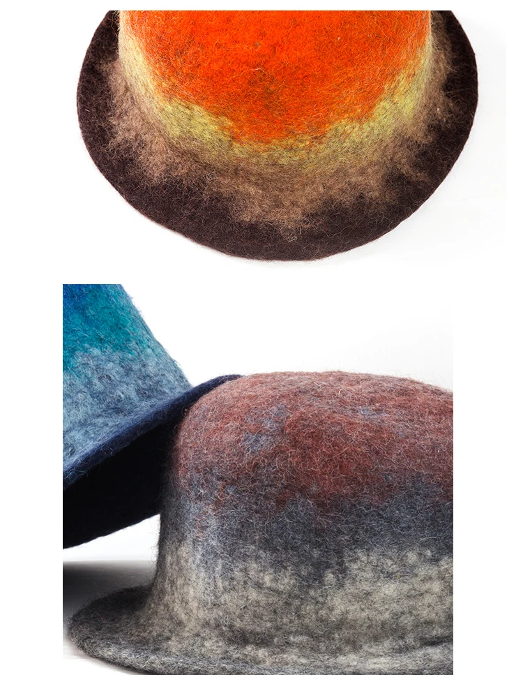Vogue Gradient Bucket Hats Ladies Warm Wool Hats Women Autumn Winter Handmade Cap Retro Bucket Hat Christmas Gift Basin Caps New