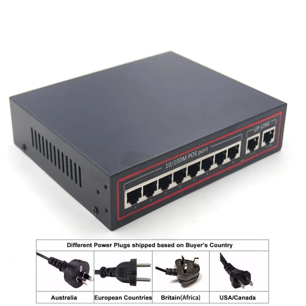 8 портов POE сетевой Ethernet коммутатор с 2 Ethernet Uplink 802.3af для ip-камер NVR мощность по Ethernet