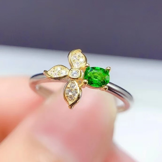 

CoLife Jewelry 925 Silver Gemstone Ring for Young Girl 3mm*4mm Diopside Ring Fashion Silver Gemstone Ring Gift for Woman